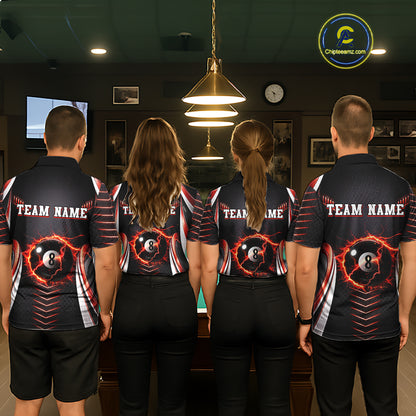 Personalized Red 8 Ball Pool Billiard Shirts For Men Custom Thunder Lightning Pool Team Attire NYN2940