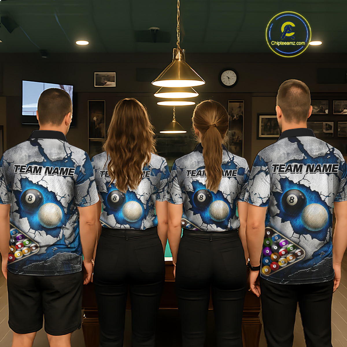 Blue And Grey Cracked 8 Ball Billiard Polo & 1/4 Zip Shirt For Women Custom Billiard Pool Team Shirt NYN2942