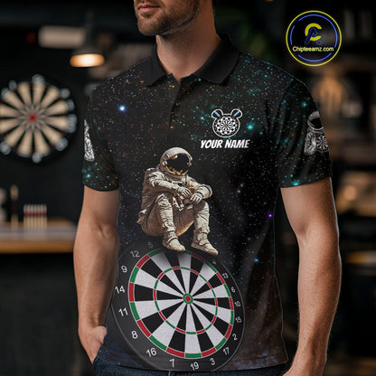 Custom Galaxy Astronaut Dartboard Funny Dart Polo Shirt For Men Outfit Dart Team Jerseys NYN1523