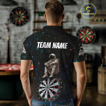 Custom Galaxy Astronaut Dartboard Funny Dart Polo Shirt For Men Outfit Dart Team Jerseys NYN1523