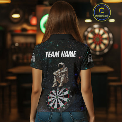 Custom Galaxy Astronaut Dartboard Funny Dart Polo Shirt For Women Outfit Dart Team Jerseys NYN1523