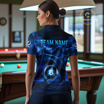 Blue Funny Shark Light 8 Ball Billiard Shirts For Women Custom Pool Billiard Team Jerseys NYN2289