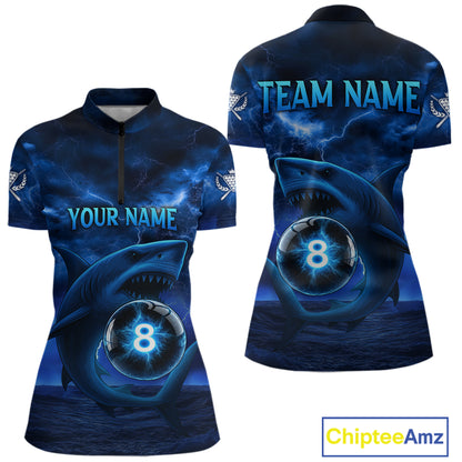 Blue Funny Shark Light 8 Ball Billiard Shirts For Women Custom Pool Billiard Team Jerseys NYN2289