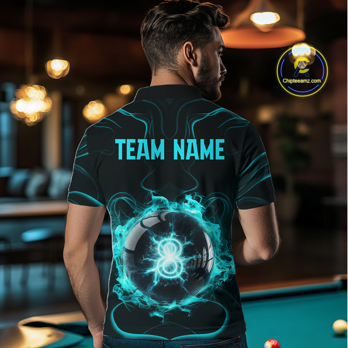Turquoise Smokes Pool 8 Ball Billiard Shirts For Men Custom Cue Billiard Team Jerseys NYN2290
