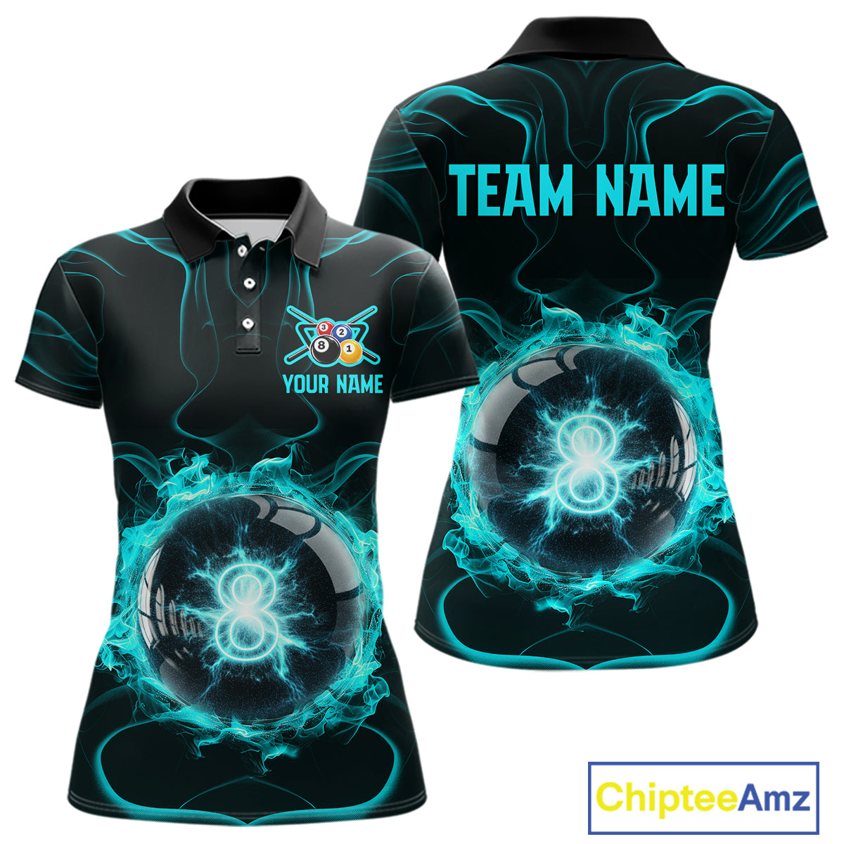 Turquoise Smokes Pool 8 Ball Billiard Shirts For Women Custom Cue Billiard Team Jerseys NYN2290