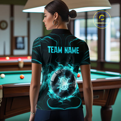 Turquoise Smokes Pool 8 Ball Billiard Shirts For Women Custom Cue Billiard Team Jerseys NYN2290