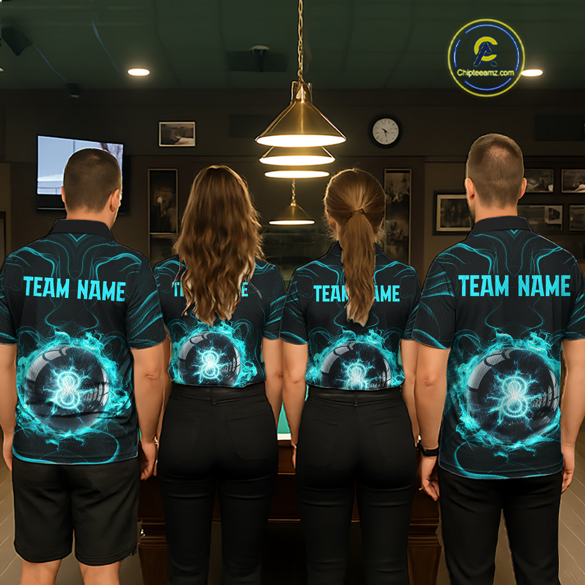 Turquoise Smokes Pool 8 Ball Billiard Shirts For Men Custom Cue Billiard Team Jerseys NYN2290