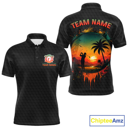 Tropical Black Golf Ball Polo Golf Shirts For Men Custom Splatter Golf Team Attire For Golfers NYN3153