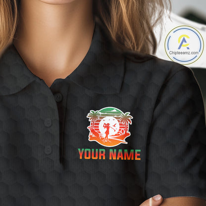 Tropical Black Golf Ball Polo Golf Shirts For Women Custom Splatter Golf Team Attire For Golfers NYN3153