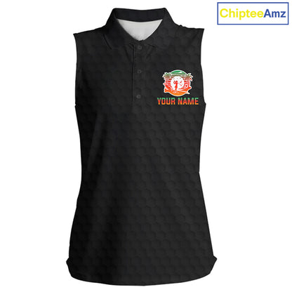 Tropical Black Golf Ball Sleeveless Polo Golf Shirts For Women Custom Splatter Golf Team Attire For Golfers NYN3153