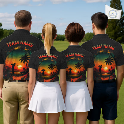 Tropical Black Golf Ball Polo Golf Shirts For Men Custom Splatter Golf Team Attire For Golfers NYN3153