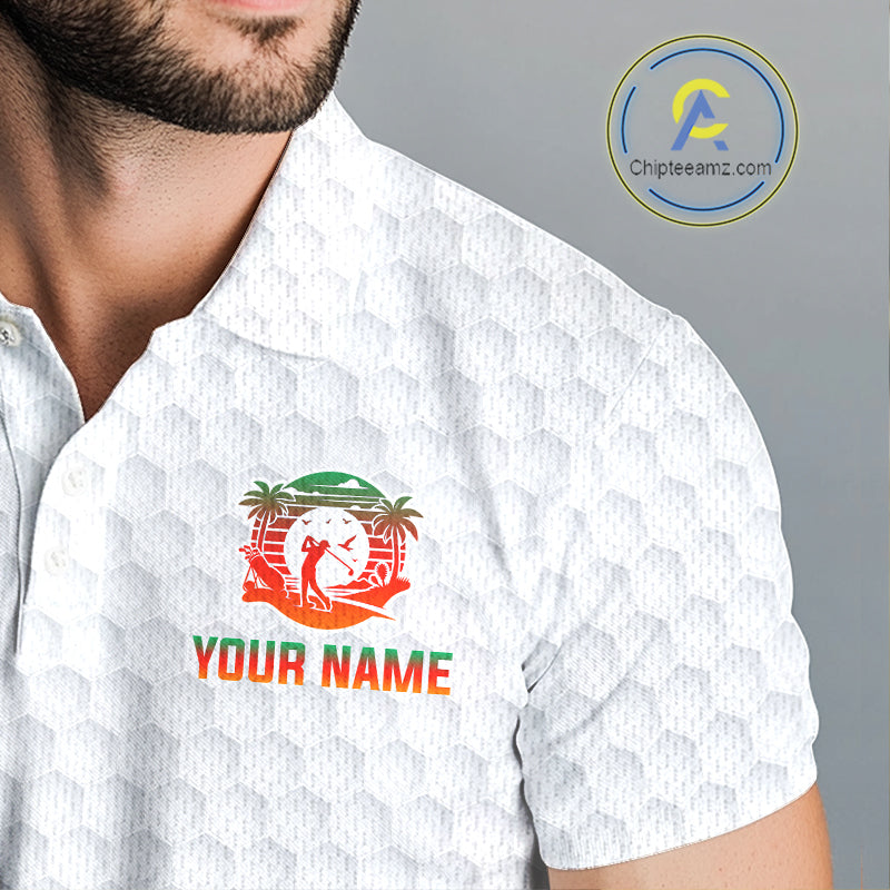 Tropical White Golf Ball Polo Golf Shirts For Men Custom Splatter Golf Team Attire For Golfers NYN3154