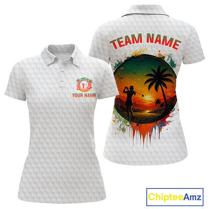 Tropical White Golf Ball Polo Golf Shirts For Women Custom Splatter Golf Team Attire For Golfers NYN3154