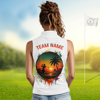 Tropical White Golf Ball Sleeveless Polo Golf Shirts For Women Custom Splatter Golf Team Attire For Golfers NYN3154