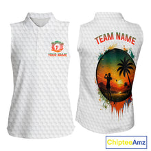 Load image into Gallery viewer, Tropical White Golf Ball Sleeveless Polo Golf Shirts For Women Custom Splatter Golf Team Attire For Golfers NYN3154