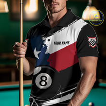 Load image into Gallery viewer, Male Pool Player Wearing Texas Flag 8 Ball Billiard Shirt, Custom Pool League Apparel
