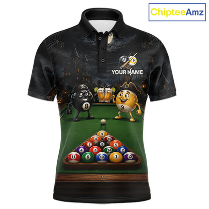 Halloween Pool Billiard Polo 1/4-Zip Shirt For Men Custom Funny Pirate 8 & 9 Ball Pool Team Jersey NYN4255