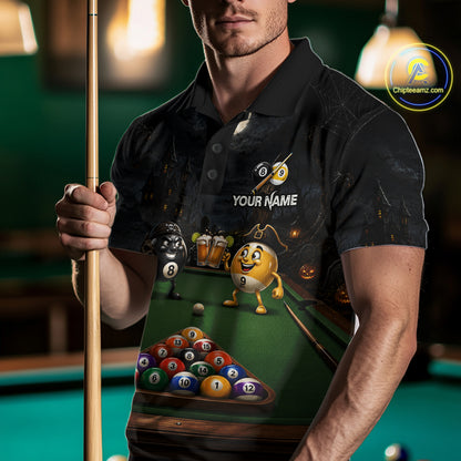 Halloween Pool Billiard Polo 1/4-Zip Shirt For Men Custom Funny Pirate 8 & 9 Ball Pool Team Jersey NYN4255