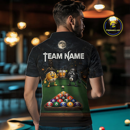 Halloween Pool Billiard Polo 1/4-Zip Shirt For Men Custom Funny Pirate 8 & 9 Ball Pool Team Jersey NYN4255
