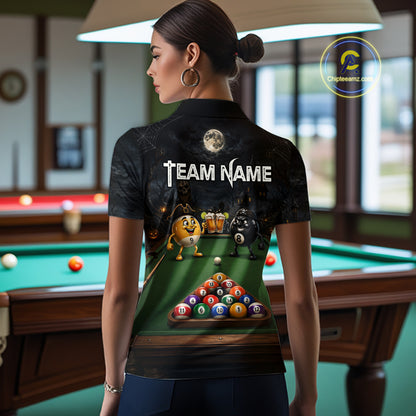 Halloween Pool Billiard Polo 1/4-Zip Shirt For Women Custom Funny Pirate 8 & 9 Ball Pool Team Jersey NYN4255