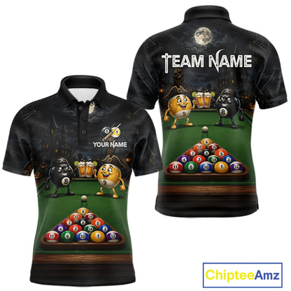 Halloween Pool Billiard Polo 1/4-Zip Shirt For Men Custom Funny Pirate 8 & 9 Ball Pool Team Jersey NYN4255
