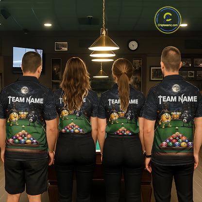 Halloween Pool Billiard Polo 1/4-Zip Shirt For Men Custom Funny Pirate 8 & 9 Ball Pool Team Jersey NYN4255