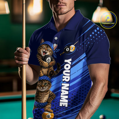 Custom Billiards Pool Shirt Funny Cat Couple Jersey, 8 Ball & 9 Ball Team Billiard Gift For Pooler NYN4268