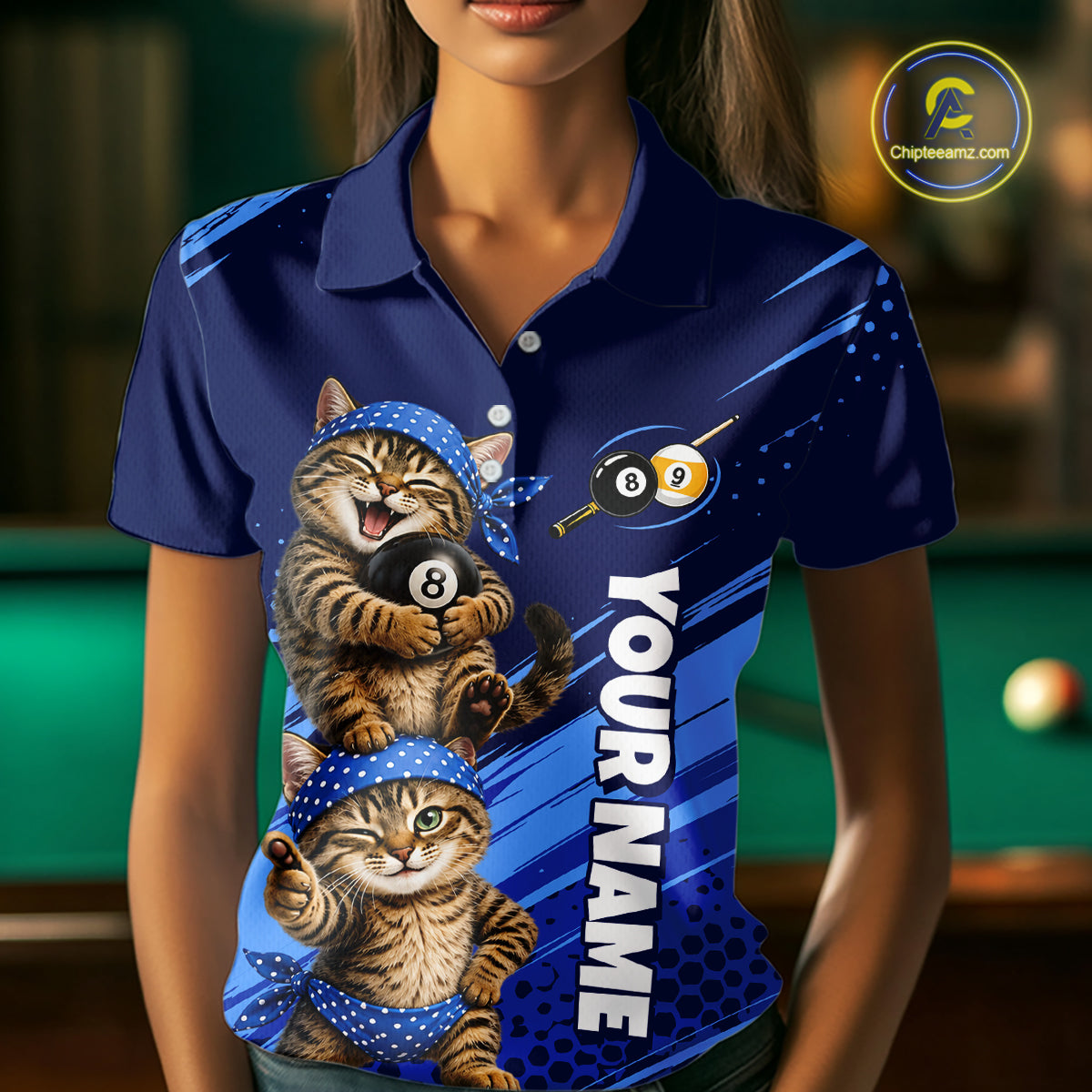 Custom Billiards Pool Shirt Funny Cat Couple Jersey, 8 Ball & 9 Ball Team Billiard Gift For Women NYN4268