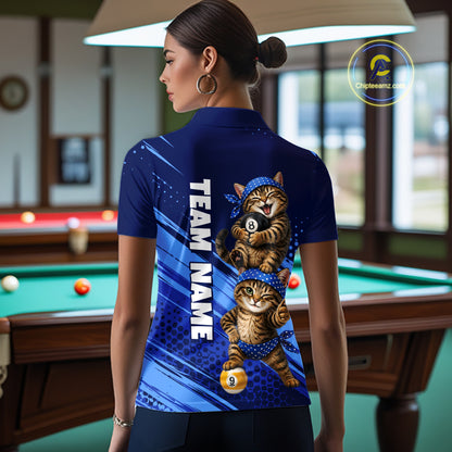 Custom Billiards Pool Shirt Funny Cat Couple Jersey, 8 Ball & 9 Ball Team Billiard Gift For Women NYN4268