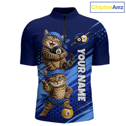 Custom Billiards Pool Shirt Funny Cat Couple Jersey, 8 Ball & 9 Ball Team Billiard Gift For Pooler NYN4268