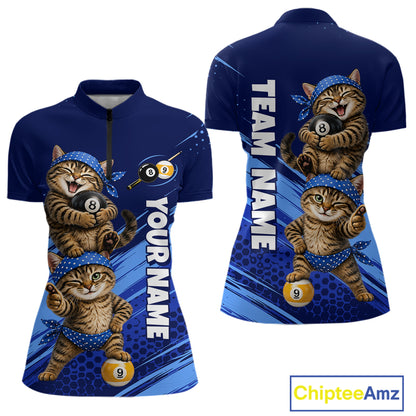 Custom Billiards Pool Shirt Funny Cat Couple Jersey, 8 Ball & 9 Ball Team Billiard Gift For Women NYN4268