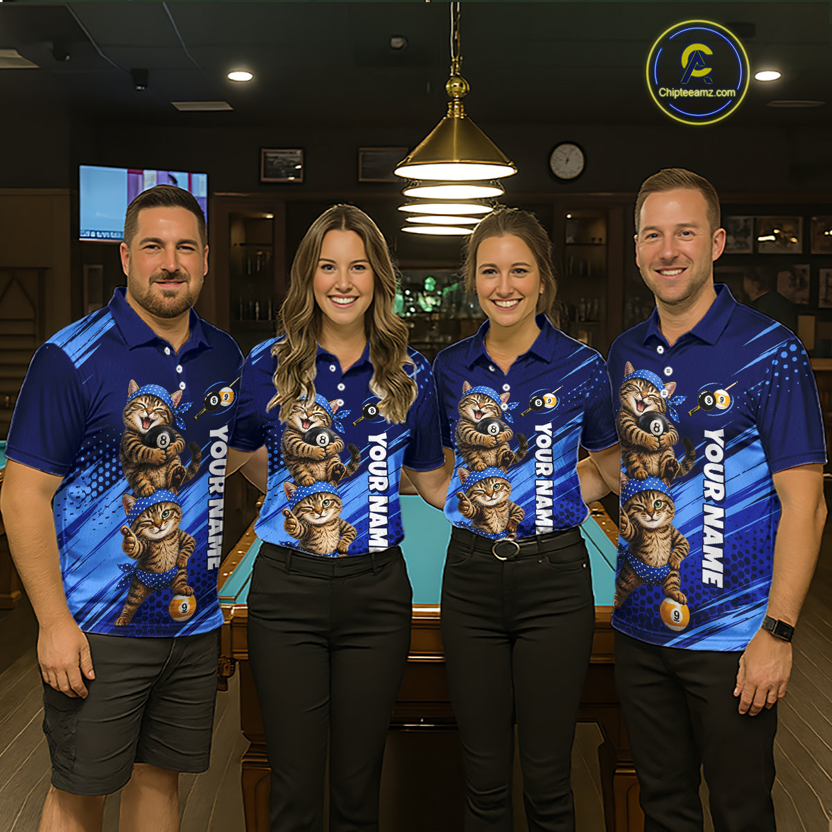 Custom Billiards Pool Shirt Funny Cat Couple Jersey, 8 Ball & 9 Ball Team Billiard Gift For Pooler NYN4268