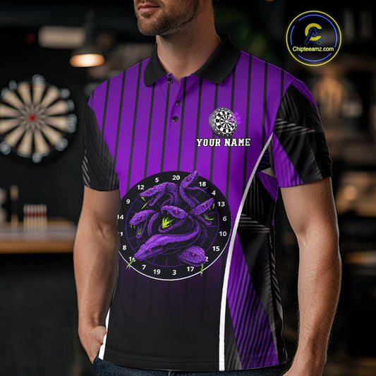 Custom Black And Purple Cobras Dartboard Dart Polo Shirt For Men Dart Team Jerseys NYN1534
