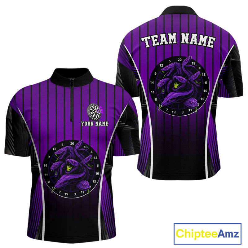 Custom Black And Purple Cobras Dartboard Dart Quarter-Zip Shirt For Men Dart Team Jerseys NYN1534