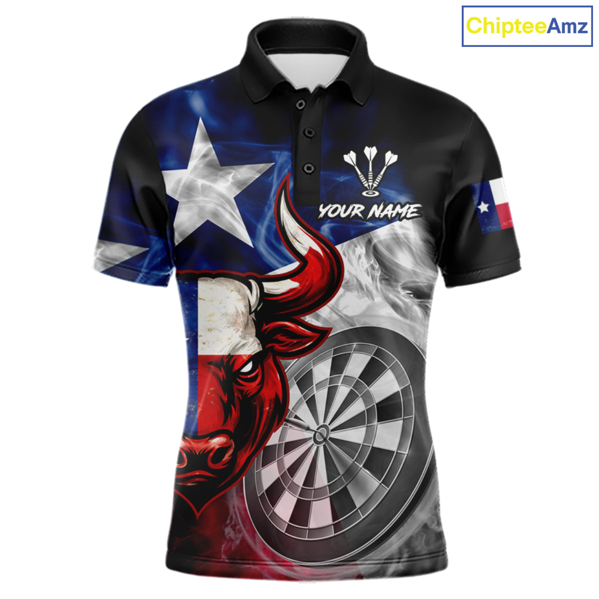 Smoke Texas Flag Darts Polo 1/4-Zip Shirt For Men Custom Bull Darts Team Darts Tournament Jersey NYN4671