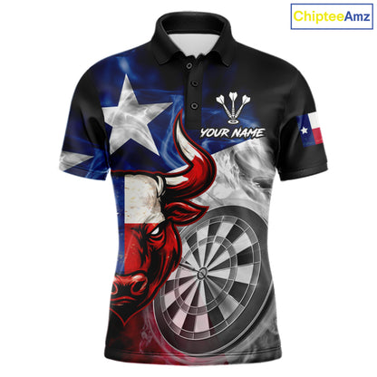 Smoke Texas Flag Darts Polo 1/4-Zip Shirt For Men Custom Bull Darts Team Darts Tournament Jersey NYN4671