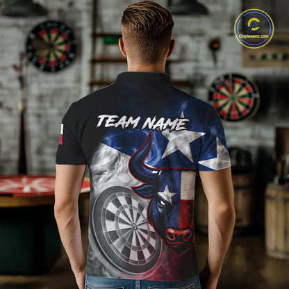 Smoke Texas Flag Darts Polo 1/4-Zip Shirt For Men Custom Bull Darts Team Darts Tournament Jersey NYN4671