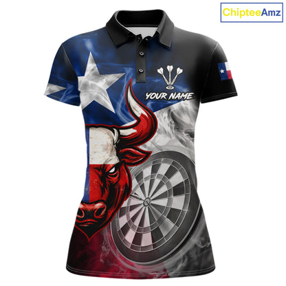 Smoke Texas Flag Darts Polo 1/4-Zip Shirt For Women Custom Bull Darts Team Darts Tournament Jersey NYN4671