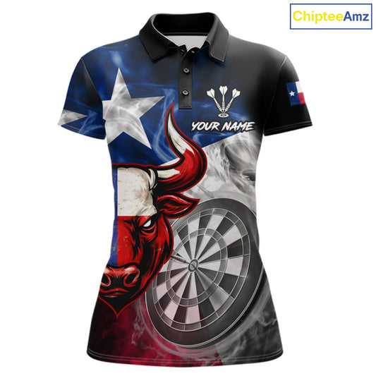 Smoke Texas Flag Darts Polo 1/4-Zip Shirt For Women Custom Bull Darts Team Darts Tournament Jersey NYN4671