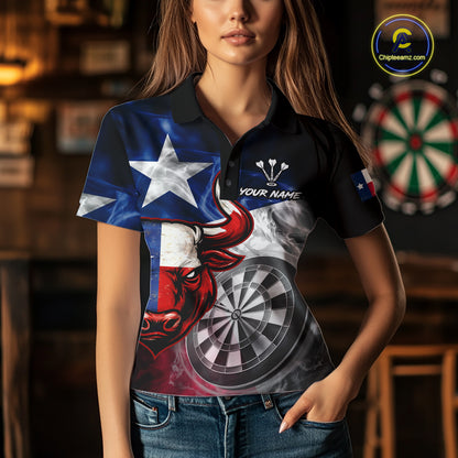 Smoke Texas Flag Darts Polo 1/4-Zip Shirt For Women Custom Bull Darts Team Darts Tournament Jersey NYN4671