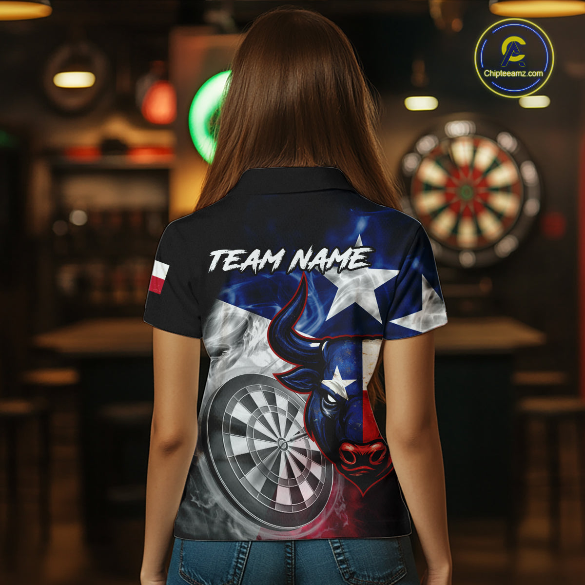 Smoke Texas Flag Darts Polo 1/4-Zip Shirt For Women Custom Bull Darts Team Darts Tournament Jersey NYN4671