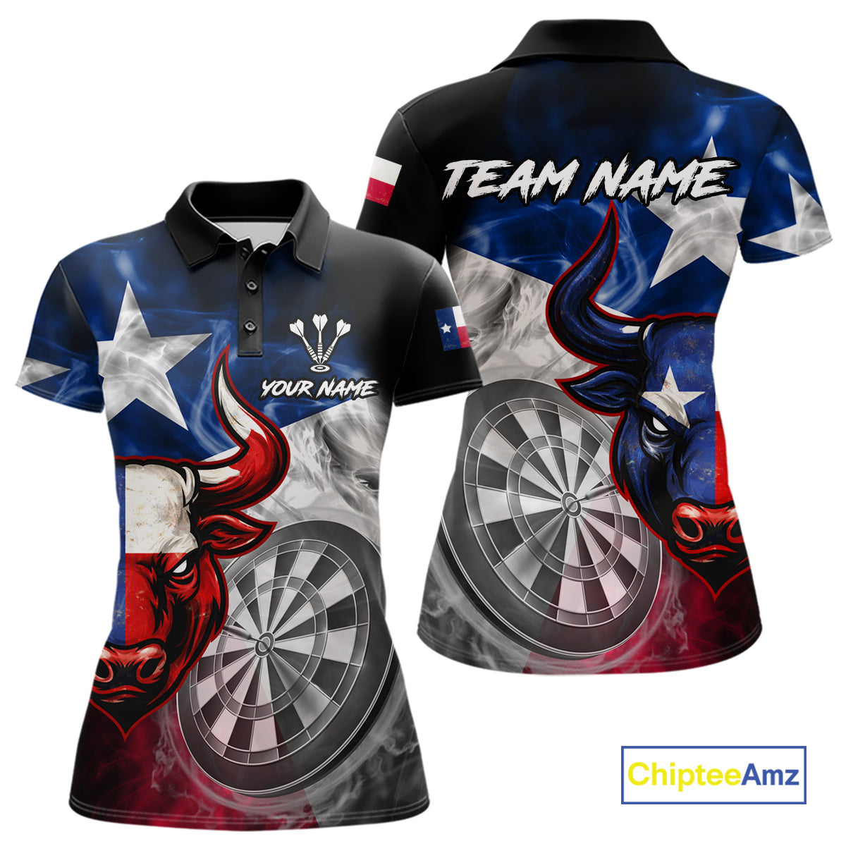 Smoke Texas Flag Darts Polo 1/4-Zip Shirt For Women Custom Bull Darts Team Darts Tournament Jersey NYN4671