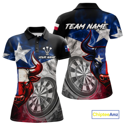 Smoke Texas Flag Darts Polo 1/4-Zip Shirt For Women Custom Bull Darts Team Darts Tournament Jersey NYN4671
