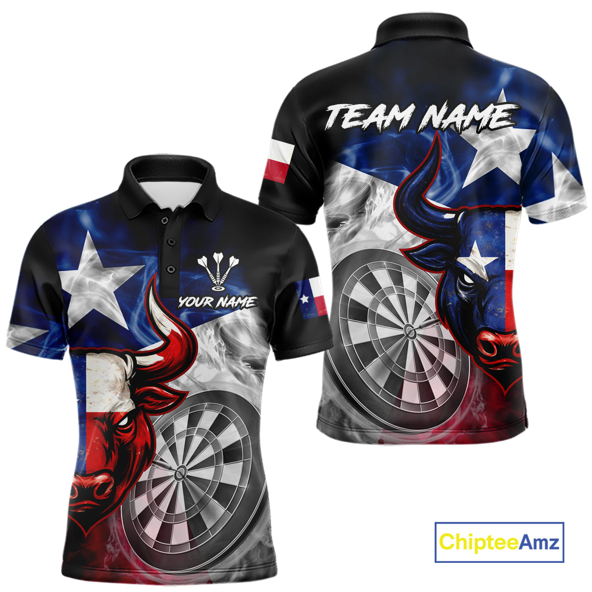 Smoke Texas Flag Darts Polo 1/4-Zip Shirt For Men Custom Bull Darts Team Darts Tournament Jersey NYN4671