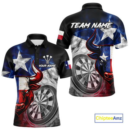 Smoke Texas Flag Darts Polo 1/4-Zip Shirt For Men Custom Bull Darts Team Darts Tournament Jersey NYN4671