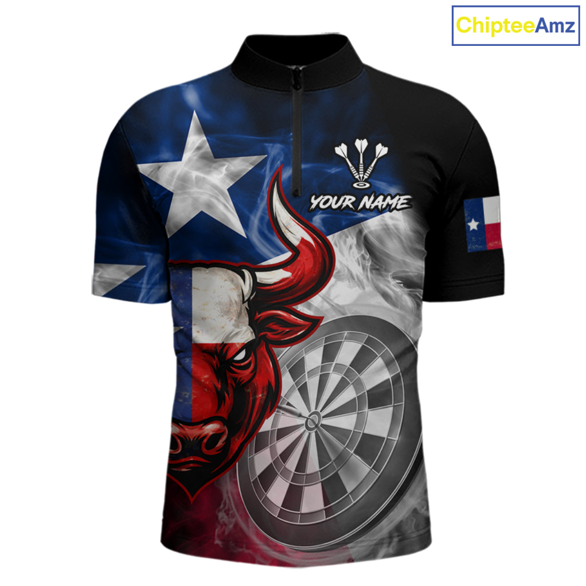 Smoke Texas Flag Darts Polo 1/4-Zip Shirt For Men Custom Bull Darts Team Darts Tournament Jersey NYN4671