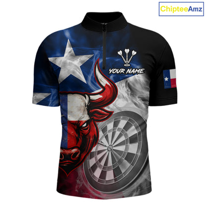 Smoke Texas Flag Darts Polo 1/4-Zip Shirt For Men Custom Bull Darts Team Darts Tournament Jersey NYN4671
