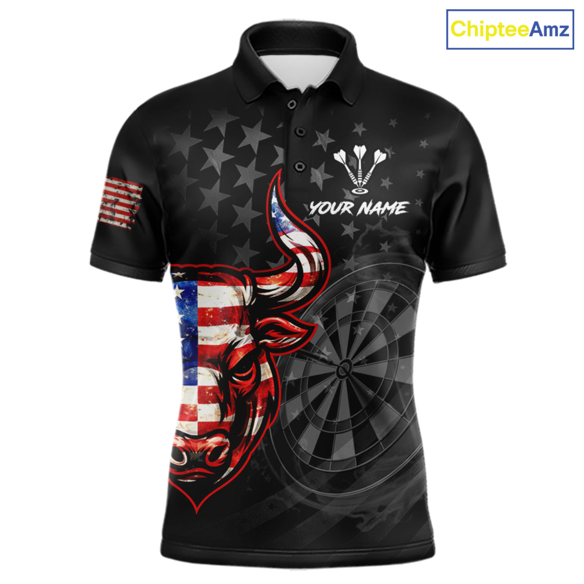 Grunge USA Flag Darts Polo 1/4-Zip Shirt For Men Custom Bull Darts Team Darts Tournament Jersey NYN4672