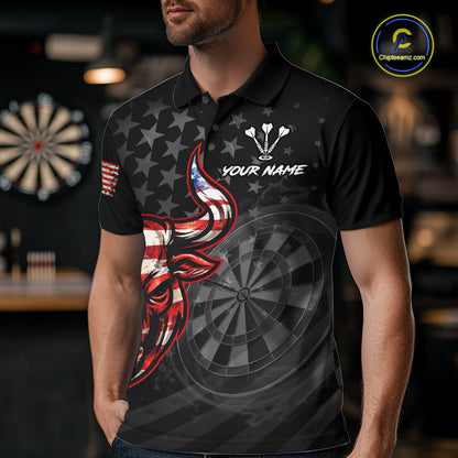 Grunge USA Flag Darts Polo 1/4-Zip Shirt For Men Custom Bull Darts Team Darts Tournament Jersey NYN4672