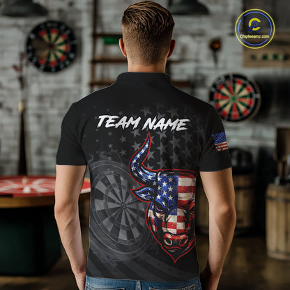 Grunge USA Flag Darts Polo 1/4-Zip Shirt For Men Custom Bull Darts Team Darts Tournament Jersey NYN4672